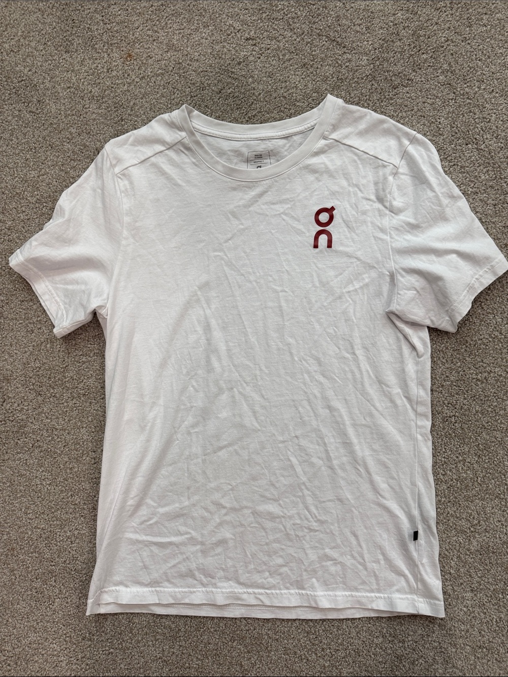 On Running White Short Sleeve Tee with Red Chest Logo - Picture 1 of 7